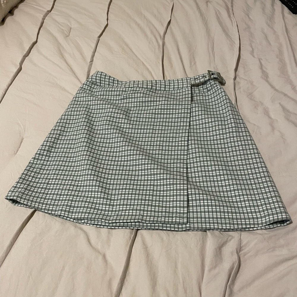 Brandy Melville John Galt Green Plaid Wrap Mini Skirt